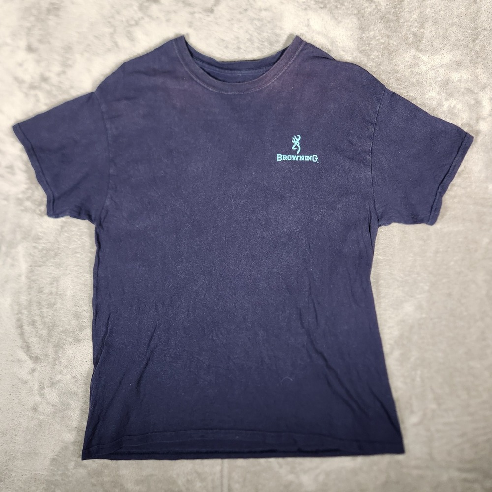 Browning Graphic T-Shirt Mens Large Navy Blue Excellent Texas Flag Buckmark Logo